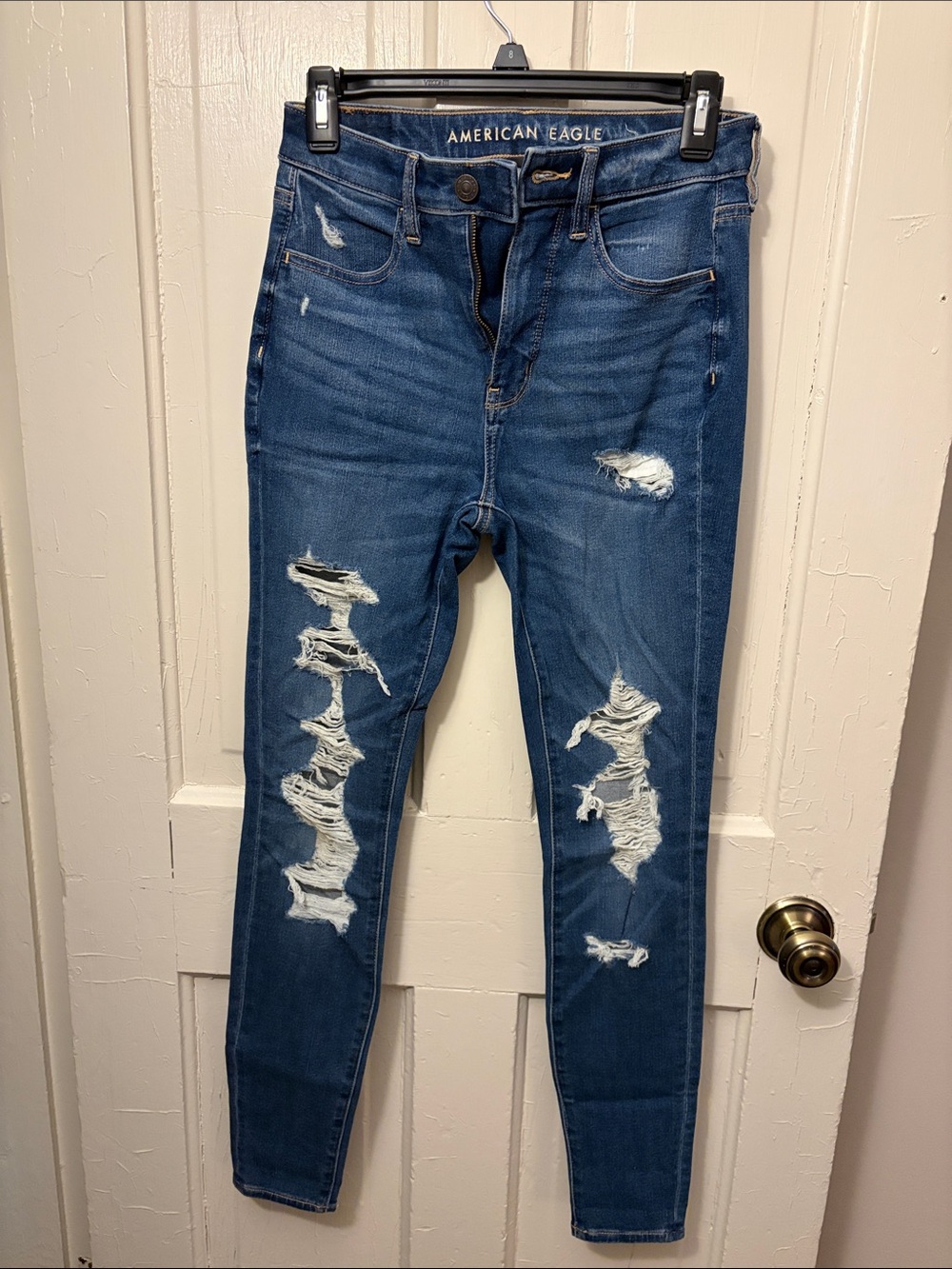 American Eagle Outfitters Women's Dark Blue Distressed Skinny Jeans